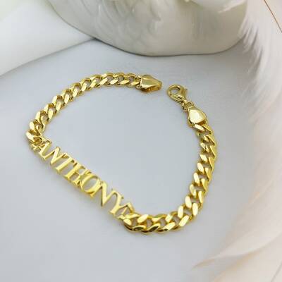 Kalın Lazer Kesim Gümüş İsimli Bileklik - 10