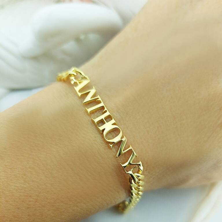 Kalın Lazer Kesim Gümüş İsimli Bileklik - 11