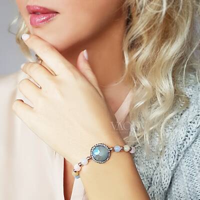 Labradorit ve Quartz Taşlı Gümüş Bileklik - 1