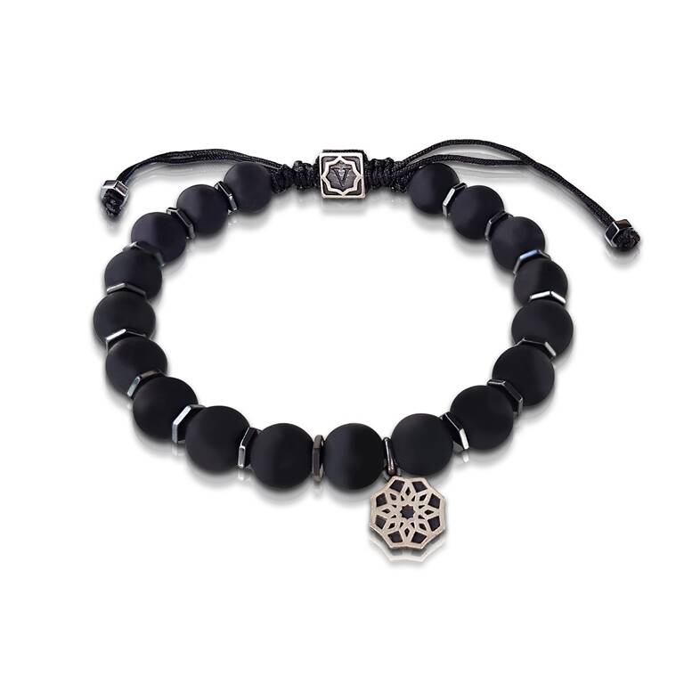 Mat Oniks ve Hematit Taşlı Gümüş Erkek Bileklik - 1