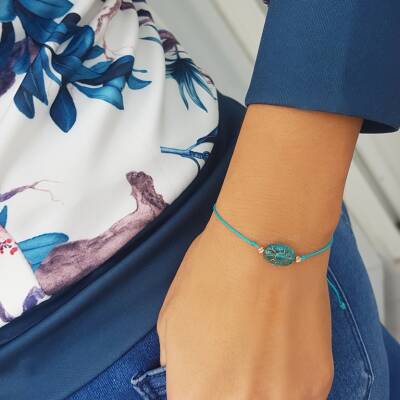 Mavi Çek Kristali Gümüş Bileklik - 1