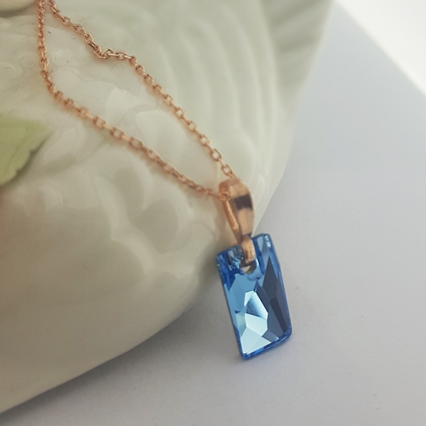 Mavi Swarovski Taşlı Gümüş Kolye