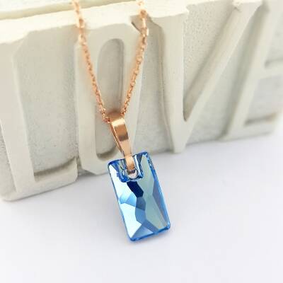 Mavi Swarovski Taşlı Gümüş Kolye - 2