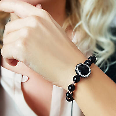 Oniks ve Hematit Taşlı Gümüş Bileklik - 1