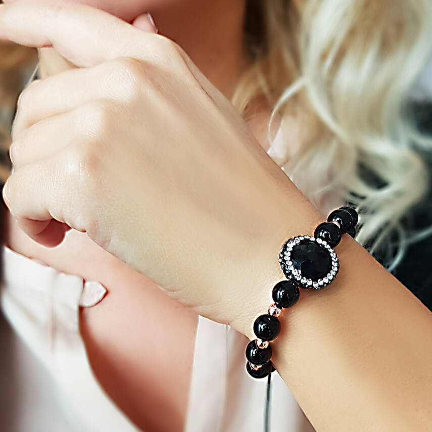 Oniks ve Hematit Taşlı Gümüş Bileklik - 1