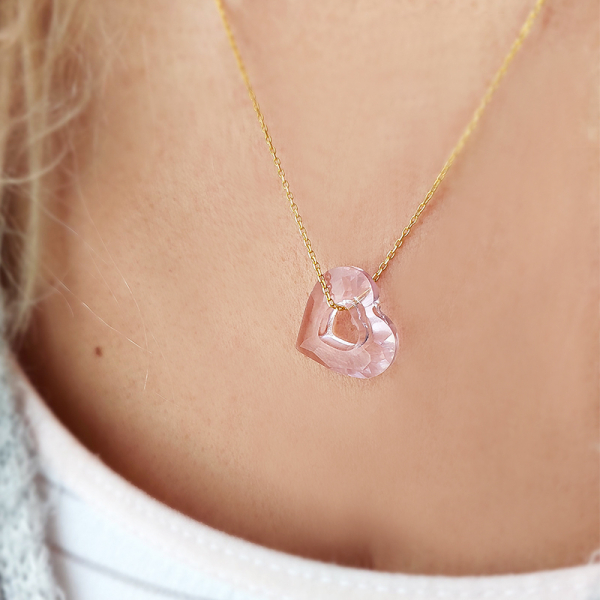 Pembe Swarovski Taşlı Kalp Gümüş Kolye - 6