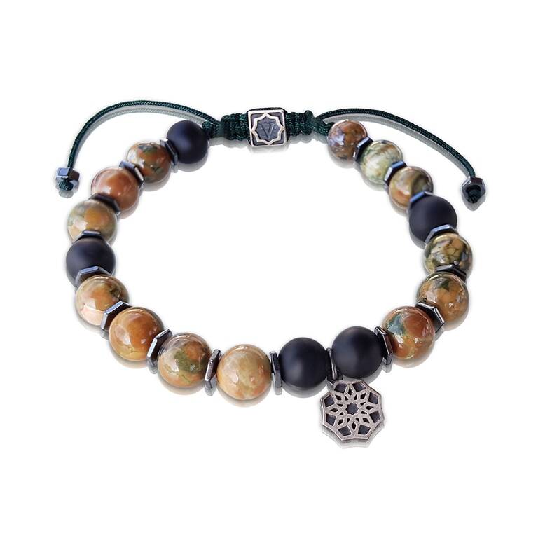 Riyolit ve Oniks Taşlı Gümüş Erkek Bileklik - 1