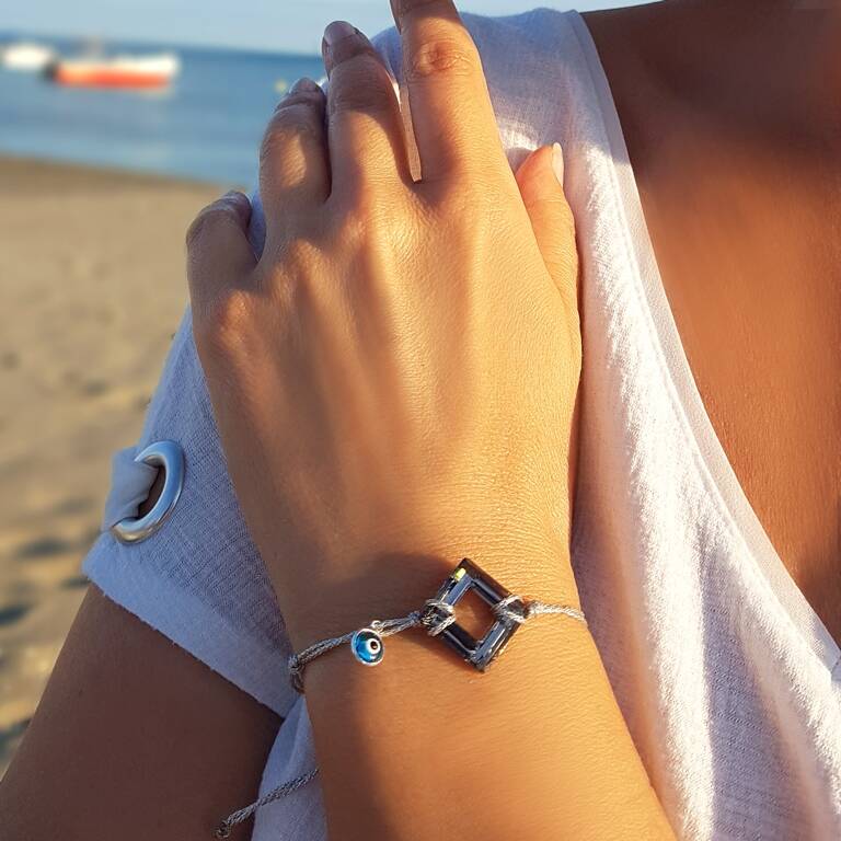 Swarovski Taşlı Gümüş Nazar Bileklik  - 1