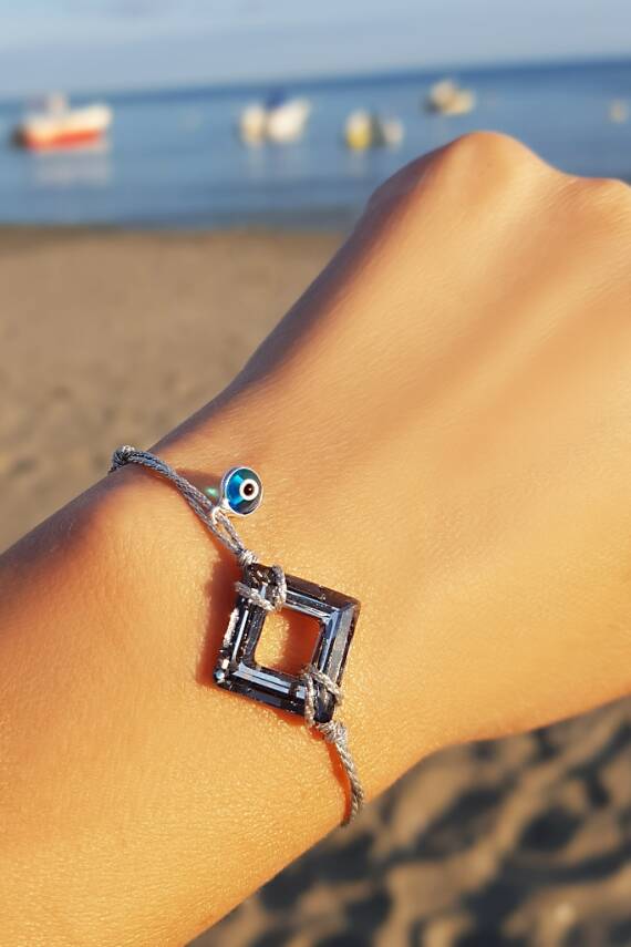 Swarovski Taşlı Gümüş Nazar Bileklik  - 2