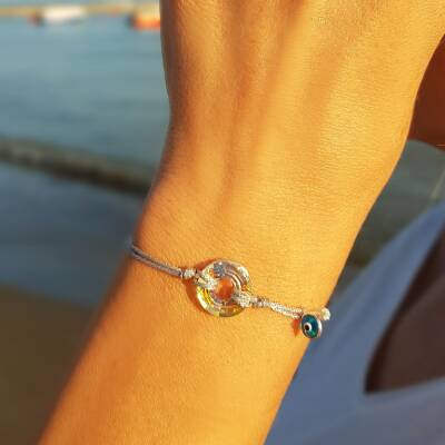 Swarovski Taşlı Gümüş Nazar Bileklik  - 2