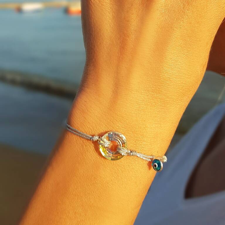Swarovski Taşlı Gümüş Nazar Bileklik  - 2