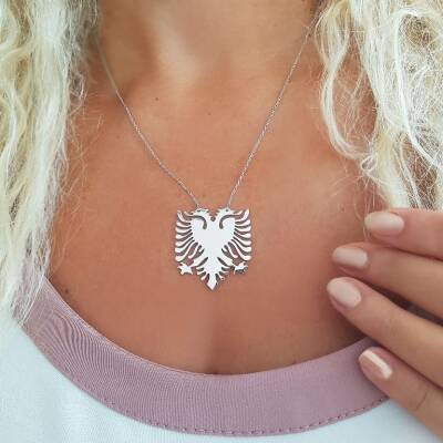 Vaoov 925 Ayar Gümüş Arnavut Bayrağı Kolye - 2