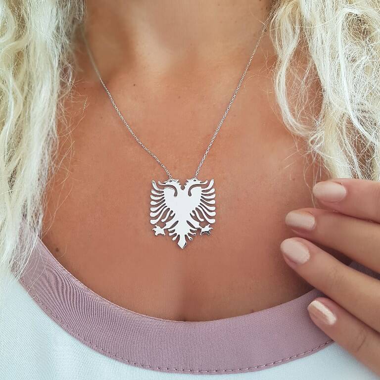 Vaoov 925 Ayar Gümüş Arnavut Bayrağı Kolye - 2