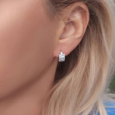 Vaoov 925 Ayar Gümüş Baget Taşlı Küpe - 2