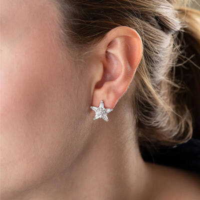 Vaoov 925 Ayar Gümüş Baget Taşlı Yıldız Küpe - 2