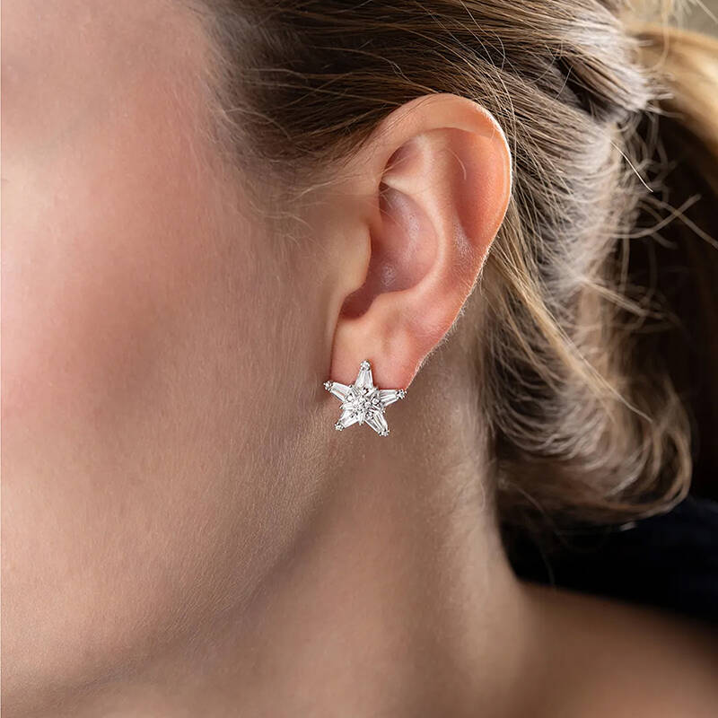 Vaoov 925 Ayar Gümüş Baget Taşlı Yıldız Küpe - 2