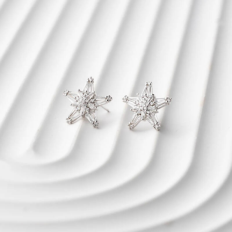 Vaoov 925 Ayar Gümüş Baget Taşlı Yıldız Küpe - 3