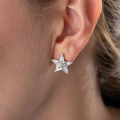 Vaoov 925 Ayar Gümüş Baget Taşlı Yıldız Küpe - 4