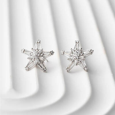 Vaoov 925 Ayar Gümüş Baget Taşlı Yıldız Küpe - 5