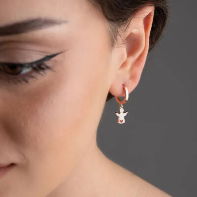 Vaoov 925 Ayar Gümüş Beyaz Mineli Melek Küpe - 2