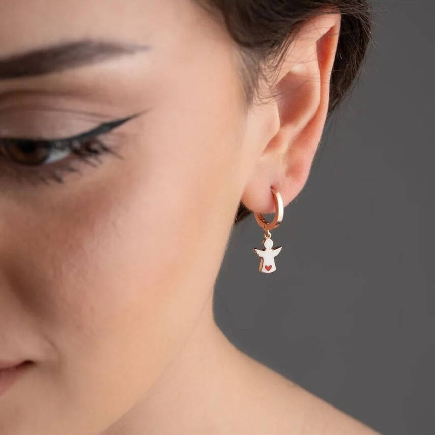 Vaoov 925 Ayar Gümüş Beyaz Mineli Melek Küpe - 2