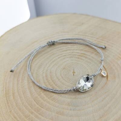 Vaoov 925 Ayar Gümüş Beyaz Taşlı İpli Bileklik   - 2