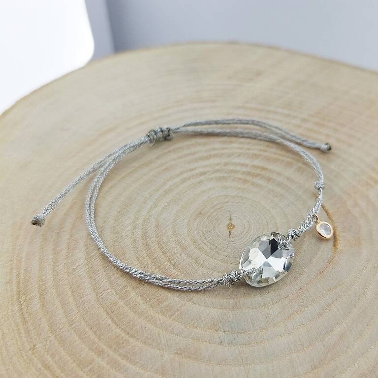 Vaoov 925 Ayar Gümüş Beyaz Taşlı İpli Bileklik   - 2