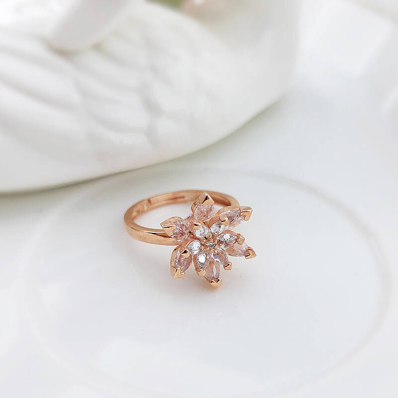 Vaoov 925 Ayar Gümüş Beyaz Taşlı Lotus Yüzük - 2