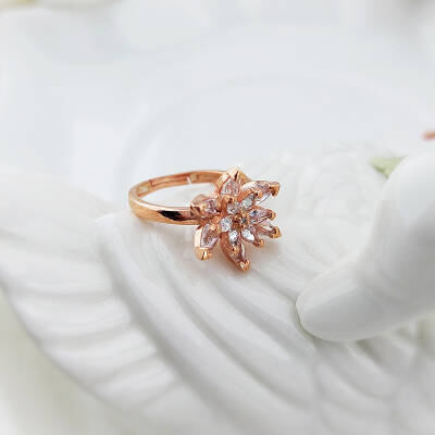 Vaoov 925 Ayar Gümüş Beyaz Taşlı Lotus Yüzük - 5