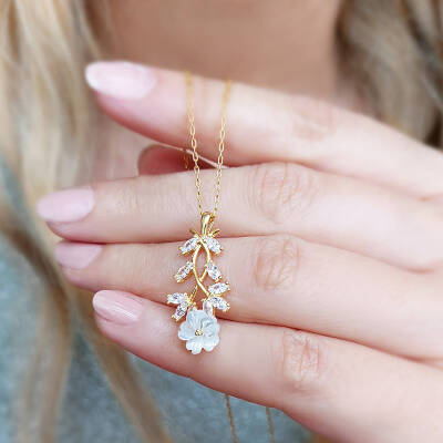 Vaoov 925 Ayar Gümüş Çiçekli Bahar Dalı Kolye  - 2