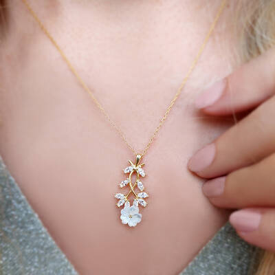 Vaoov 925 Ayar Gümüş Çiçekli Bahar Dalı Kolye  - 3