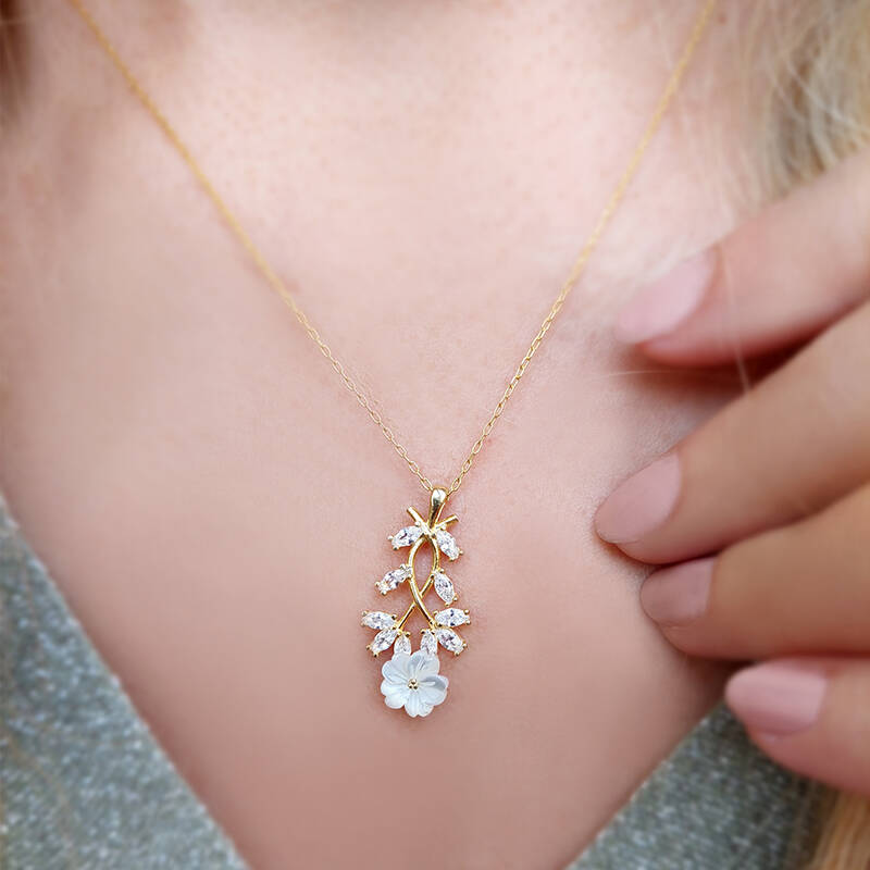 Vaoov 925 Ayar Gümüş Çiçekli Bahar Dalı Kolye  - 3