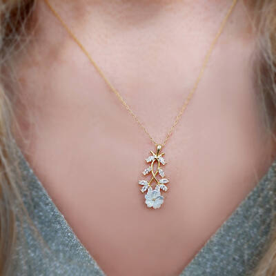 Vaoov 925 Ayar Gümüş Çiçekli Bahar Dalı Kolye  - 5