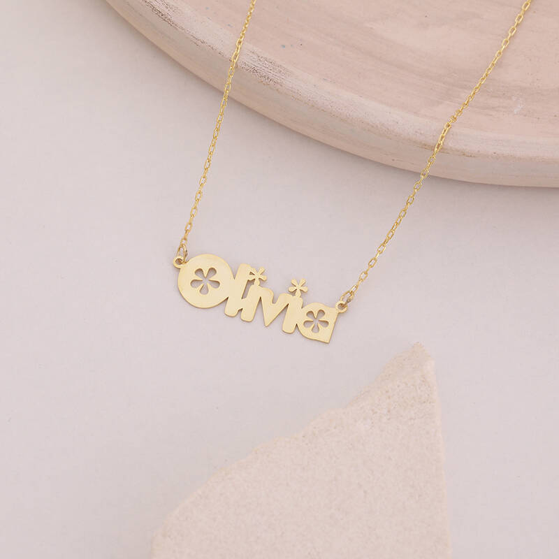 Vaoov 925 Ayar Gümüş Çiçekli İsim Kolye - 3