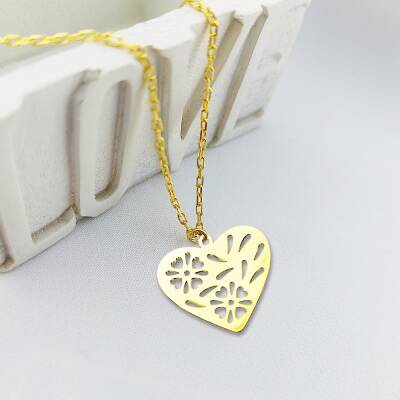 Vaoov 925 Ayar Gümüş Çiçekli Kalp Kolye - 1