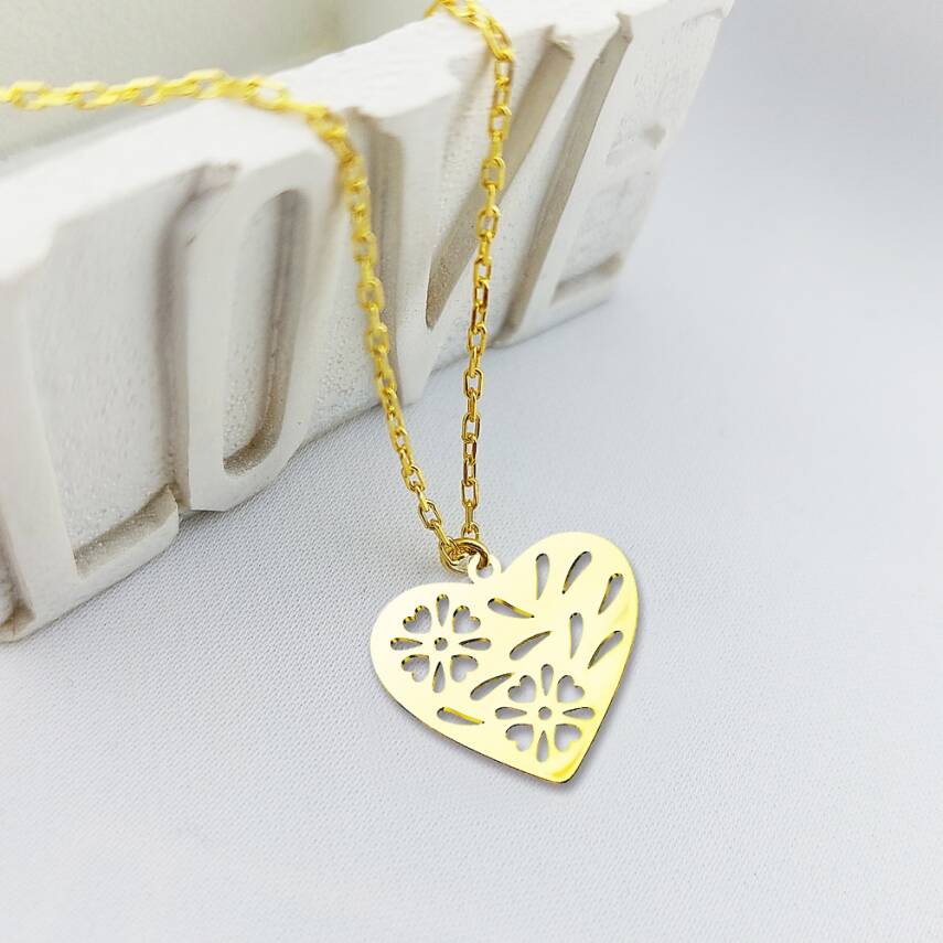 Vaoov 925 Ayar Gümüş Çiçekli Kalp Kolye - 1