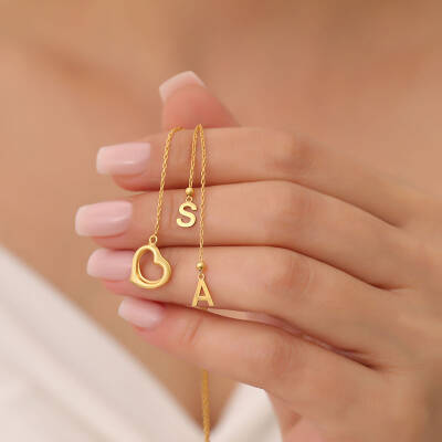 Vaoov 925 Ayar Gümüş Çift Harfli Sallantılı Kalp Kolye - 3