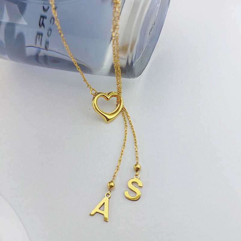 Vaoov 925 Ayar Gümüş Çift Harfli Sallantılı Kalp Kolye - 4