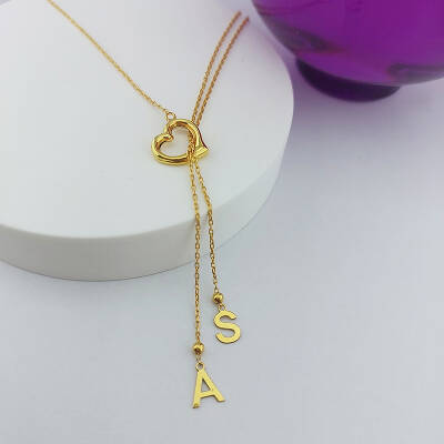 Vaoov 925 Ayar Gümüş Çift Harfli Sallantılı Kalp Kolye - 6