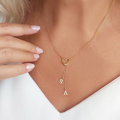 Vaoov 925 Ayar Gümüş Çift Harfli Sallantılı Kalp Kolye - 7