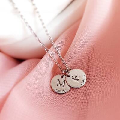 Vaoov 925 Ayar Gümüş Çift Plaka Harf ve Tarih Kolye - 1