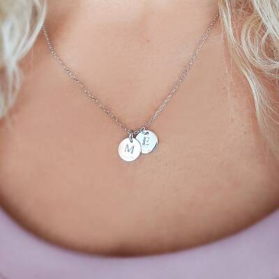 Vaoov 925 Ayar Gümüş Çift Plaka Harf ve Tarih Kolye - 2