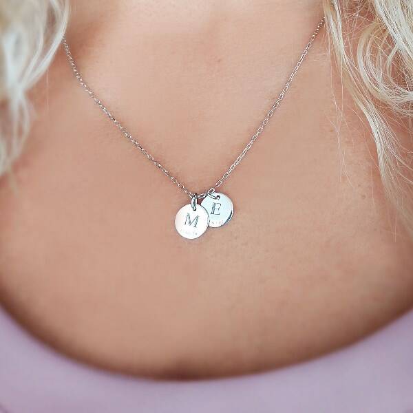 Vaoov 925 Ayar Gümüş Çift Plaka Harf ve Tarih Kolye - 2