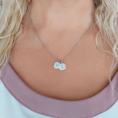 Vaoov 925 Ayar Gümüş Çift Plaka Harf ve Tarih Kolye - 3