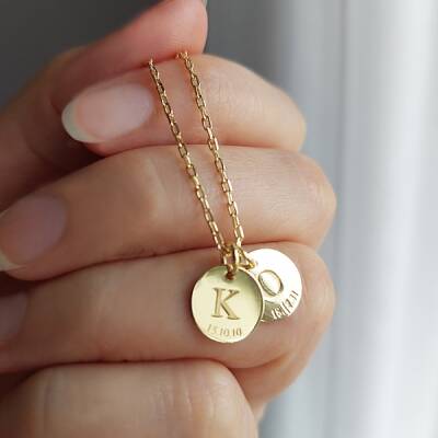 Vaoov 925 Ayar Gümüş Çift Plaka Harf ve Tarih Kolye - 4