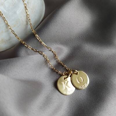 Vaoov 925 Ayar Gümüş Çift Plaka Harf ve Tarih Kolye - 5