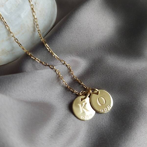 Vaoov 925 Ayar Gümüş Çift Plaka Harf ve Tarih Kolye - 5