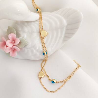 Vaoov 925 Ayar Gümüş Çift Sıra Zincirli Kalp Nazar Bileklik - 5