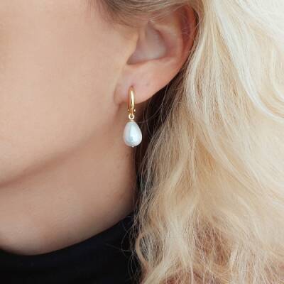 Vaoov 925 Ayar Gümüş Damla Mayorka İnci Küpe - 3