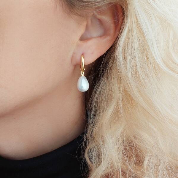 Vaoov 925 Ayar Gümüş Damla Mayorka İnci Küpe - 3